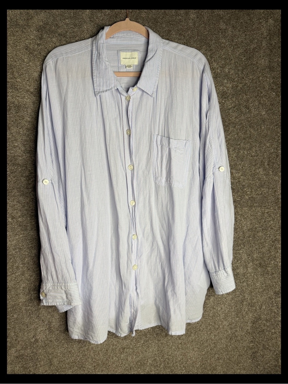 American Eagle Outfitters Light Blue Stripe Button-Down Shirt